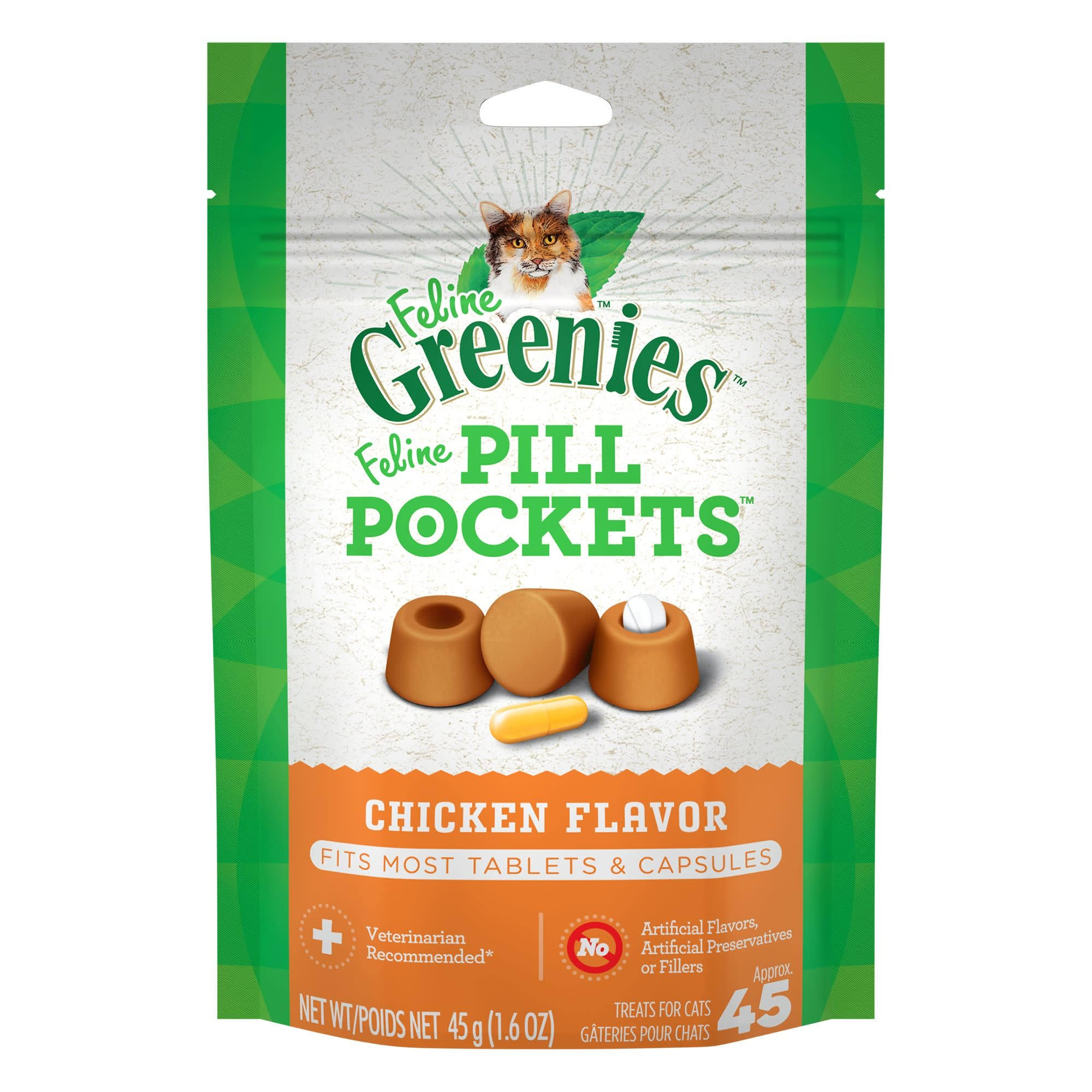 Feline Greenies Pill Pockets Treats for Cats - Chicken Flavor, 1.6oz, 45 Treats