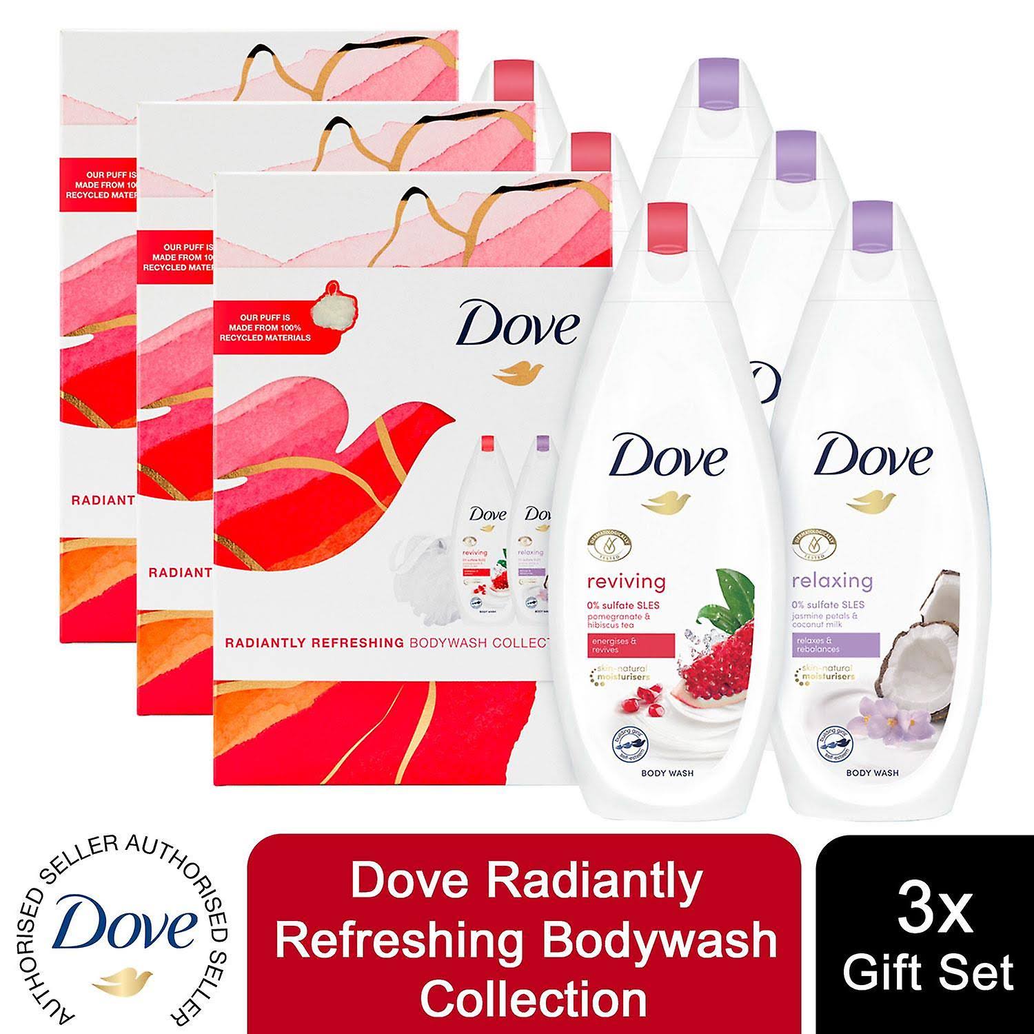 Dove Radiantly Refreshing Body Wash Collection 2pcs+ShowerPuff Gift