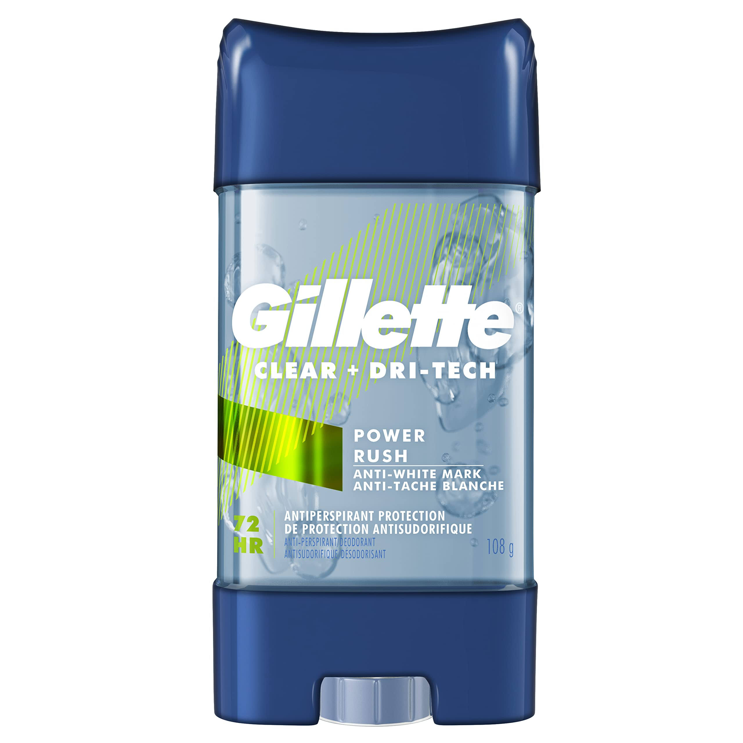 Gillette Antiperspirant Deodorant For Men, Clear Gel, Power Rush, 72 Hr. Sweat Protection, 108 Grams