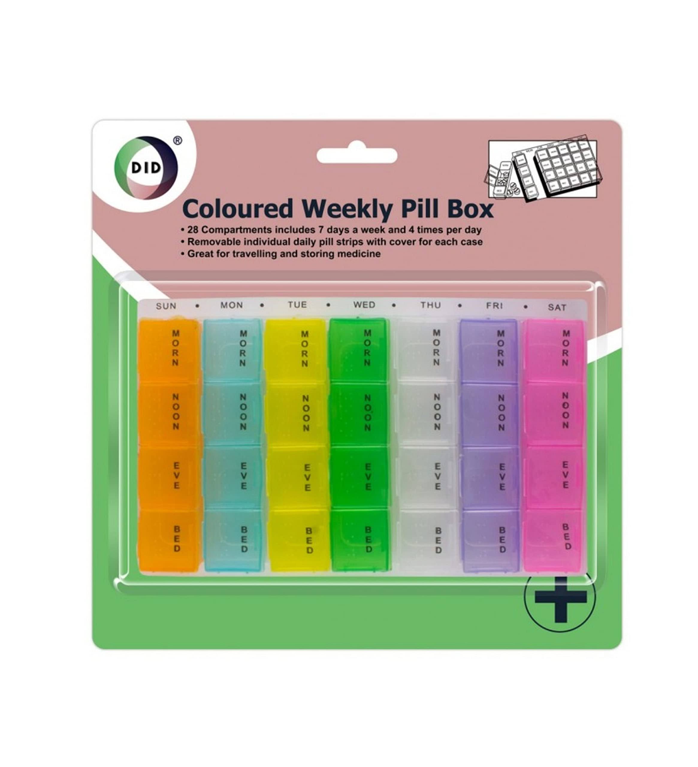 Pill Box 7 Days 28 Compartments, Pill Organisers, Pill Box, Large Capacity Medicine Organiser for Vitamin Fish Oil Supplements Medication -