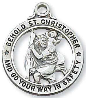Sterling Silver Round St. Christopher Medal with 20 inch Chain