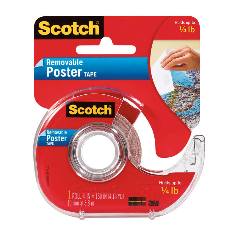 3M Scotch Poster Tape - Removable, 3/4" X 150", Clear