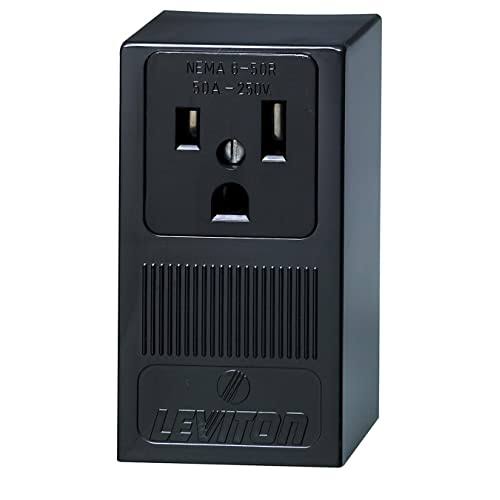 Leviton 5378 50 Amp, 250 Volt, Surface Mounting Receptacle, Straight Blade, Industrial Grade, Grounding, Black
