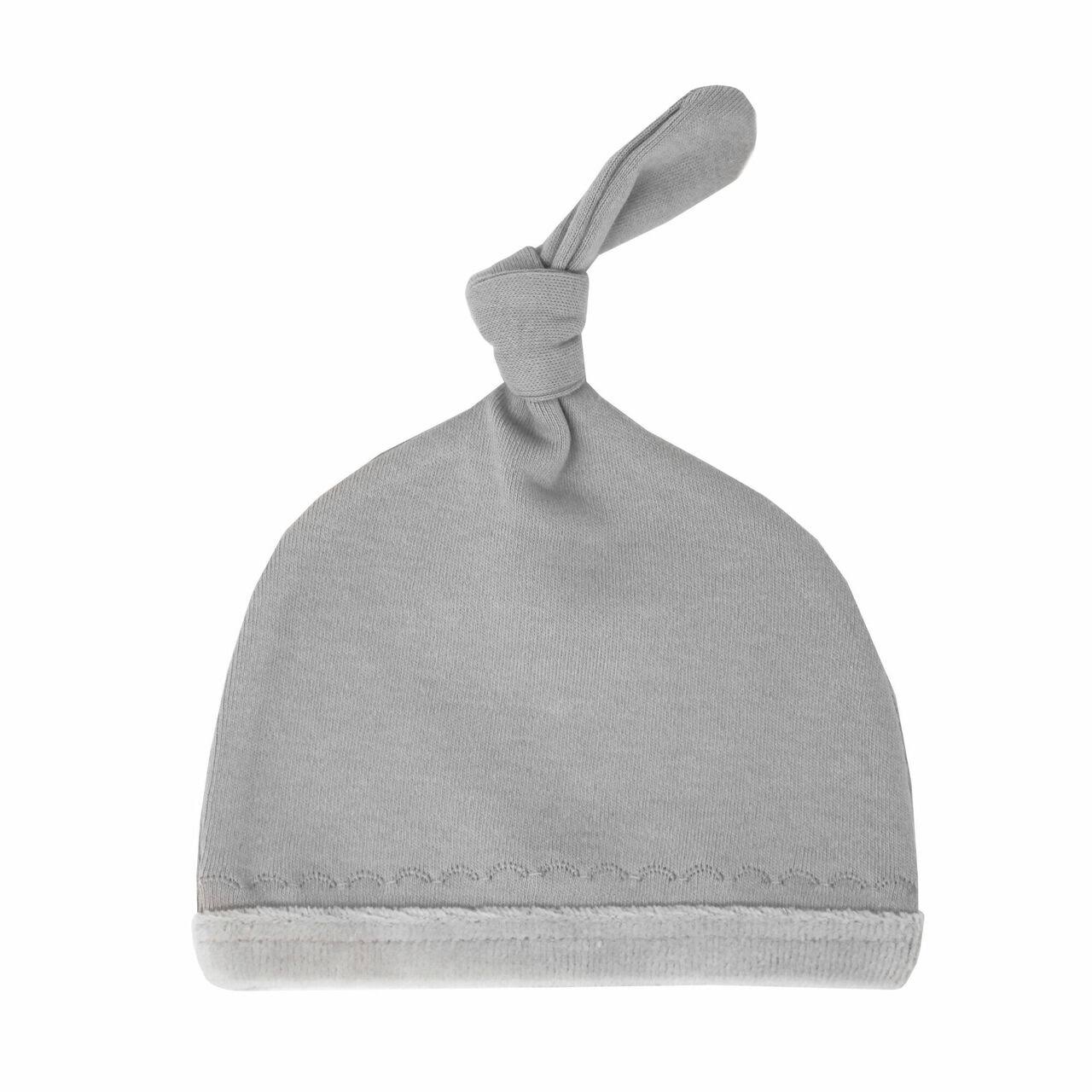 Velveteen Top Knot Hat - Light Gray 0-3M