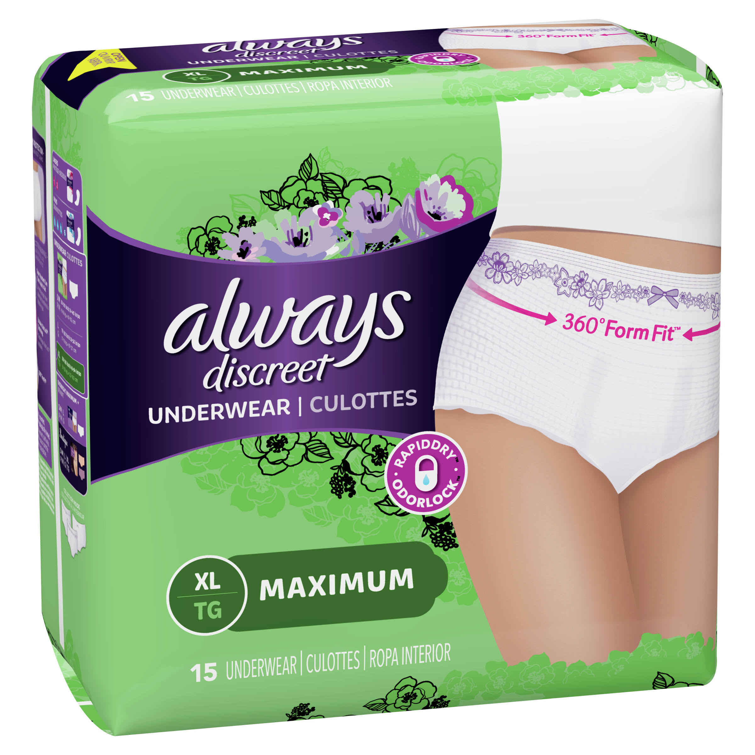 Always Discreet Maximum Classic Cut Underwear - XLarge, 200-300lbs, 15pk