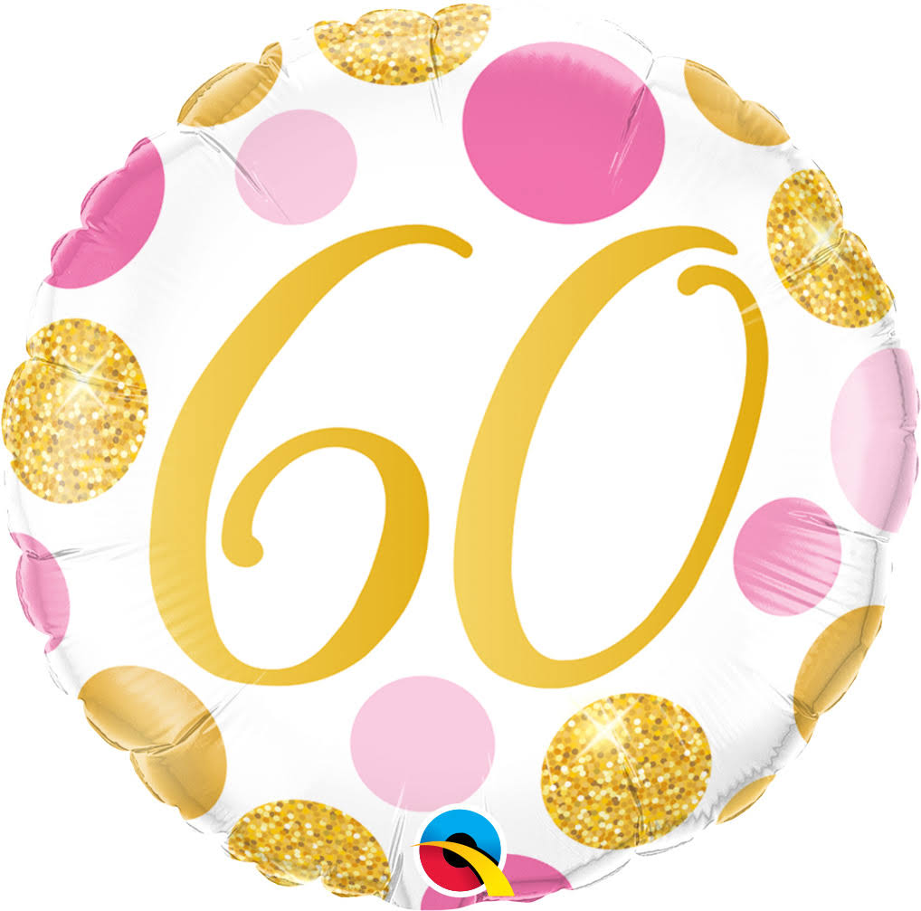 18" Number 60 Pink & Gold Dots Foil Balloon - Mylar Balloons Foil