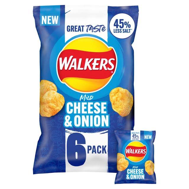 Walkers Less Salt Mild Cheese and Onion Multipack Crisps 6 Pack
