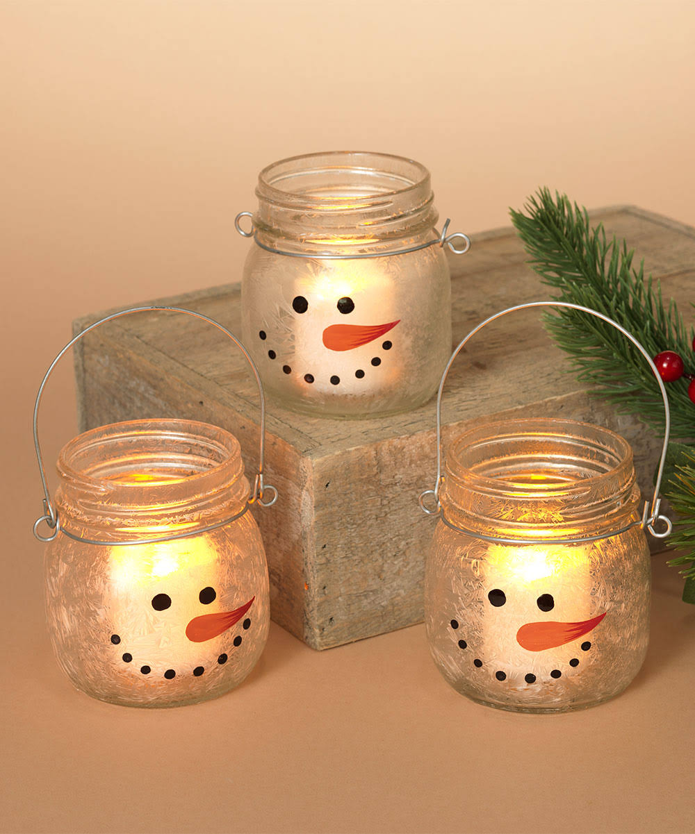 The Gerson Company Snowman Frosted Glass Candleholder - Set of Three H2 2021 Projected