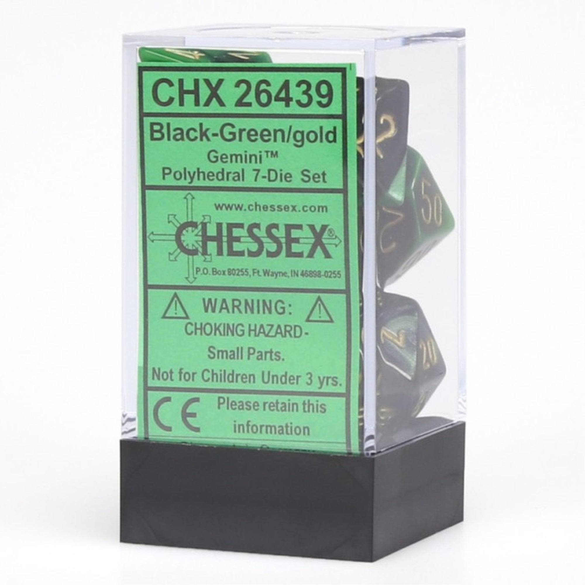 Chessex Gemini Poly 7 Set: Black-Green/Gold