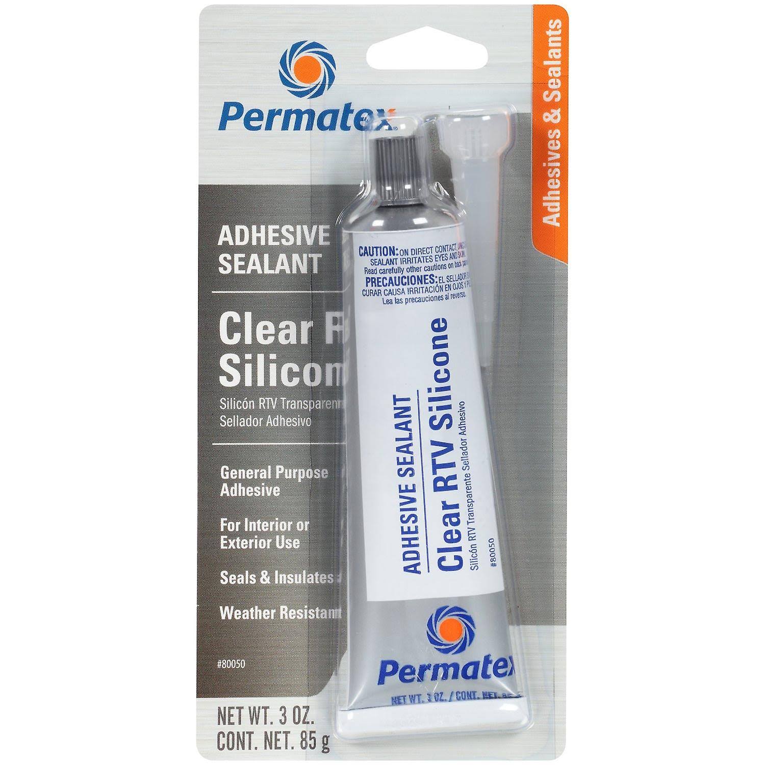 Permatex Silicone Adhesive Sealant - Clear, 85g