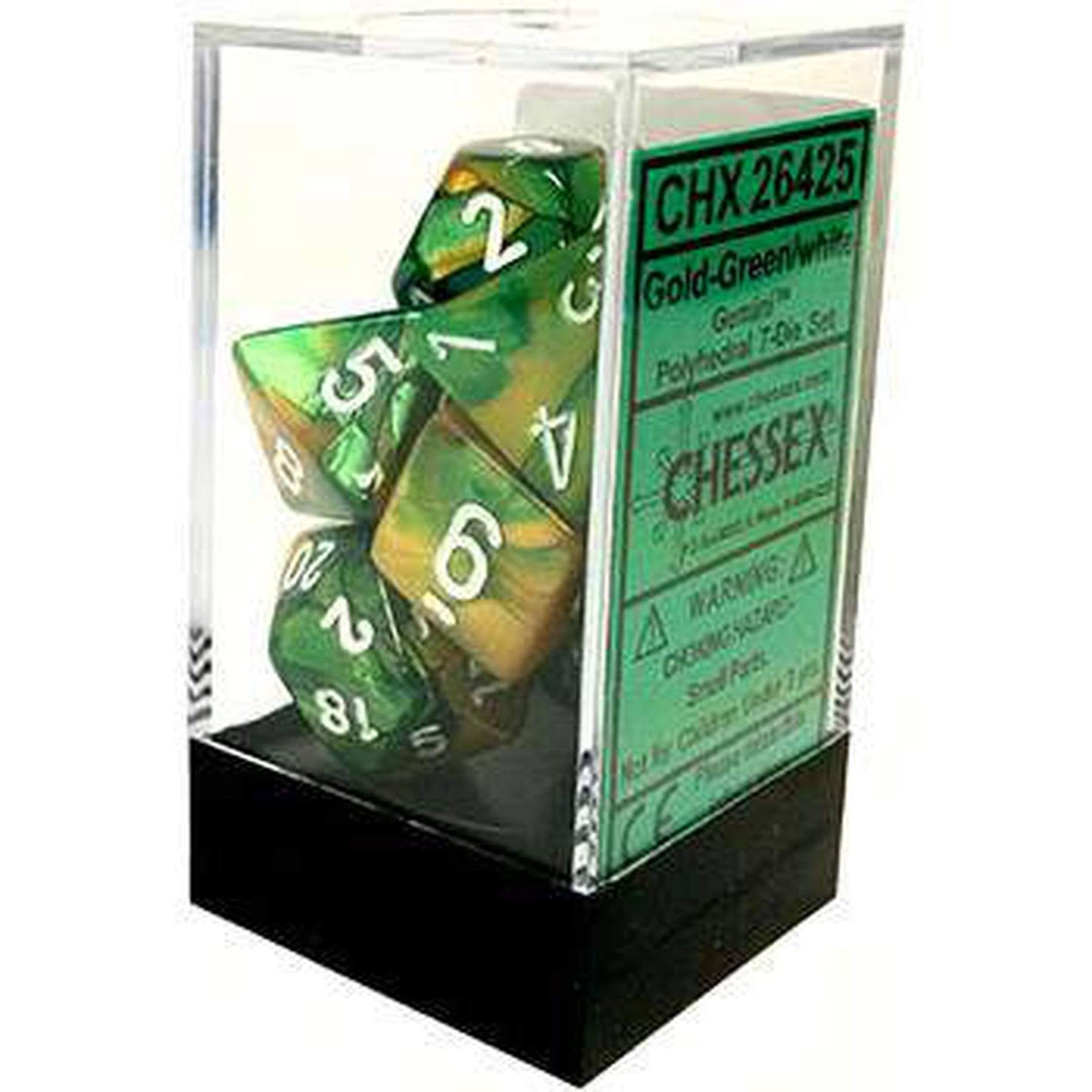 Chessex Gemini Gold Green White 7 Die Set