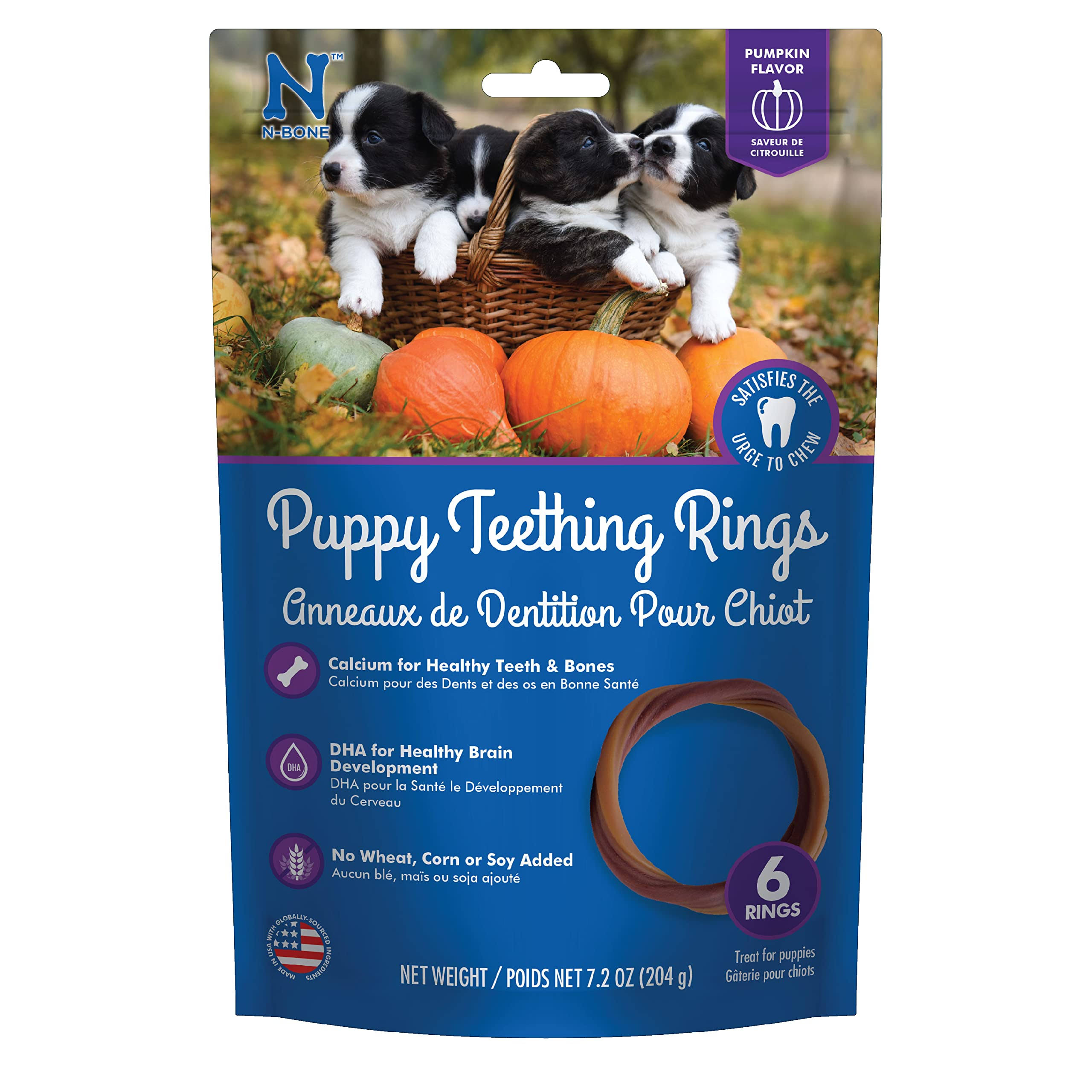 N-Bone Puppy Teething Ring - Pumpkin, 6 Pack
