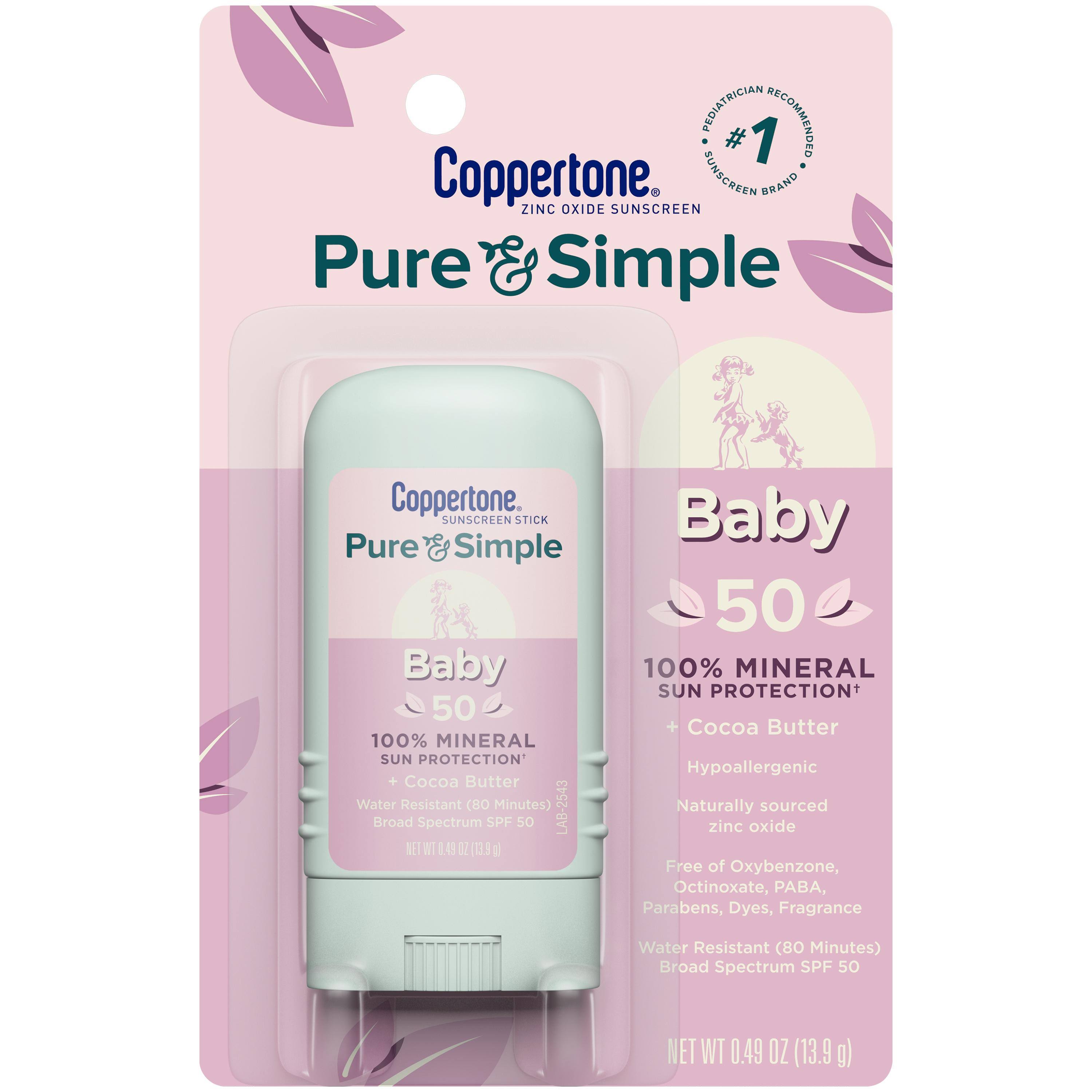 Coppertone Pure and Simple Baby Sunscreen Stick - SPF 50 - 0.49oz