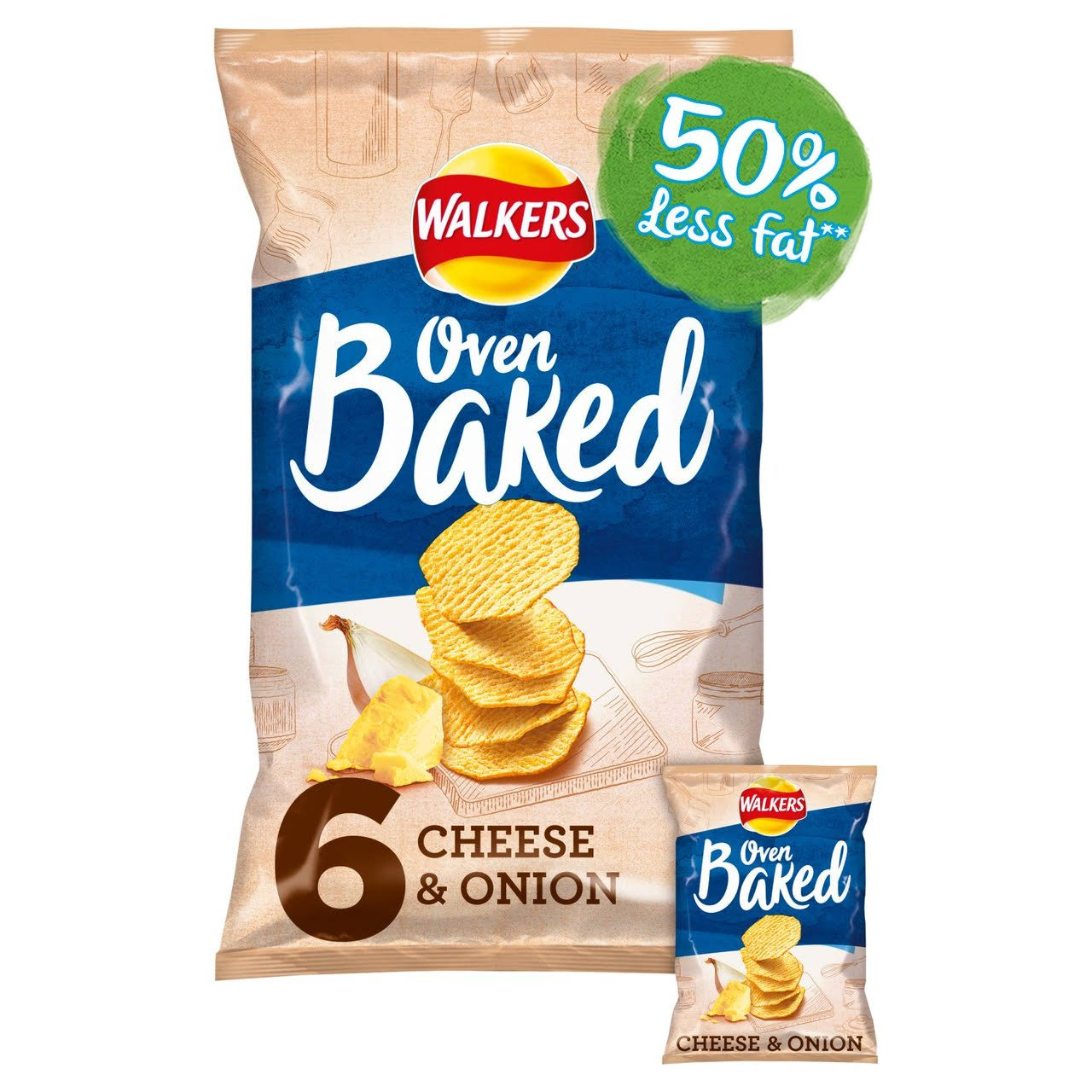 Walkers Baked Crisps - Cheese & Onion, 6x25g