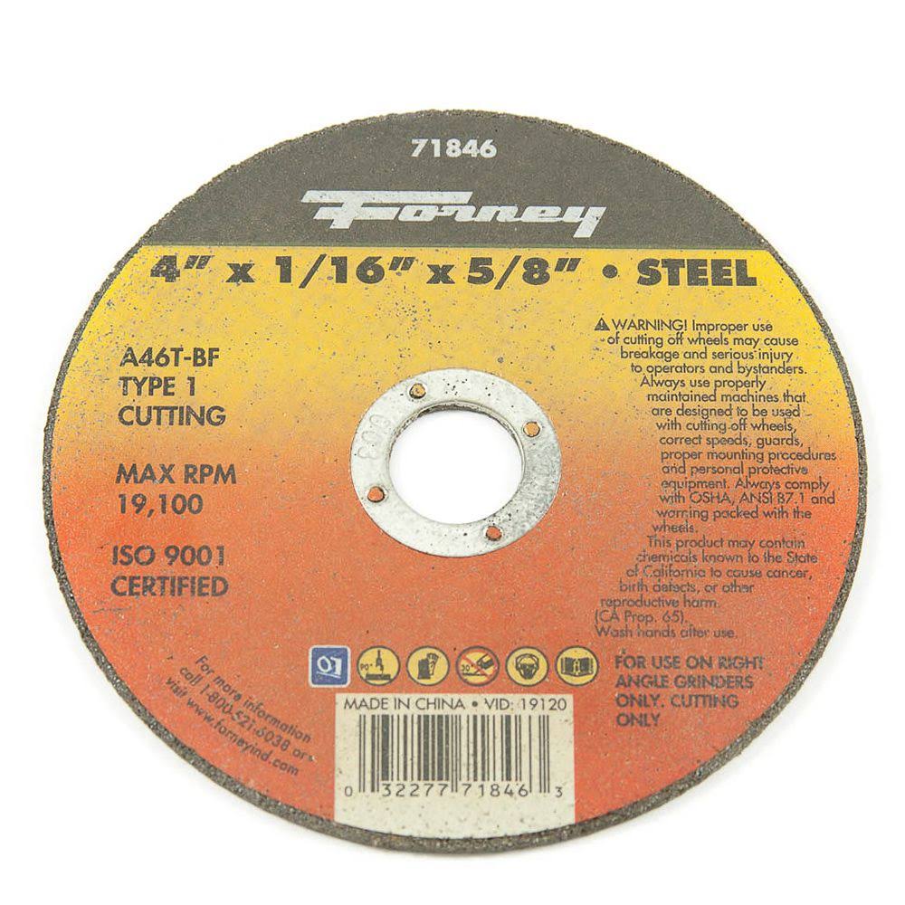 Forney 71846 Wheel Cutoff Disc - 4"x 1/16"x 5/8"
