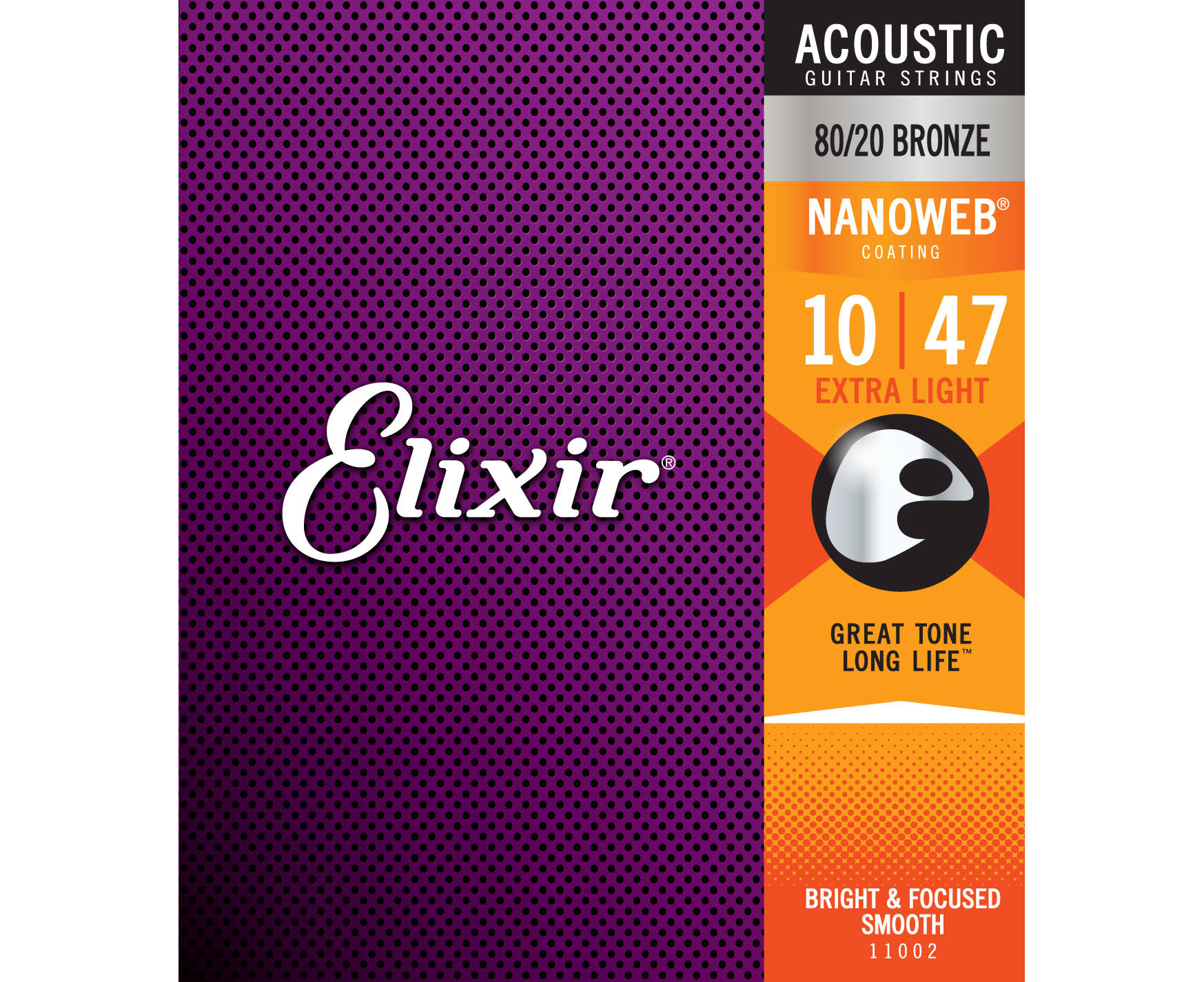 Elixir Nanoweb Coated 80/20 Bronze Acoustic Guitar Strings - Extra Light, 10-47