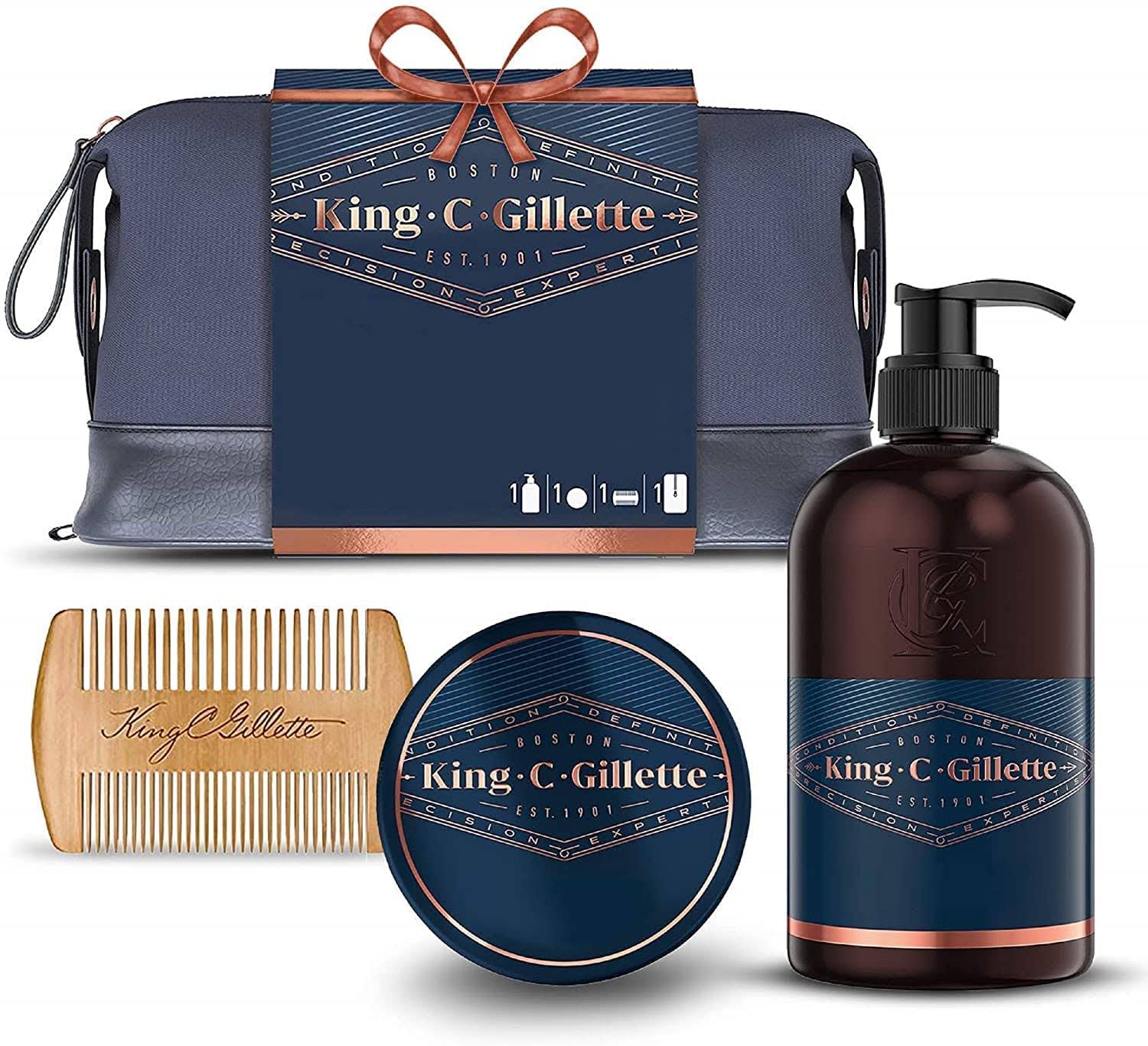 King C. Gillette Beard Grooming Kit for Men, Beard & Face Wash + Beard Balm + Comb, Gift Set Ideas for Him/Dad