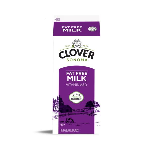 Clover Milk, Fat Free - 0.5 gl (1.89 lt)
