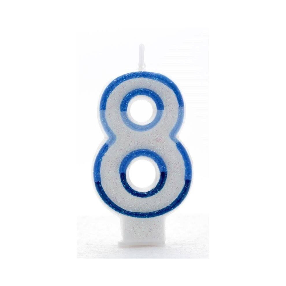 Blue Number 8 Candle
