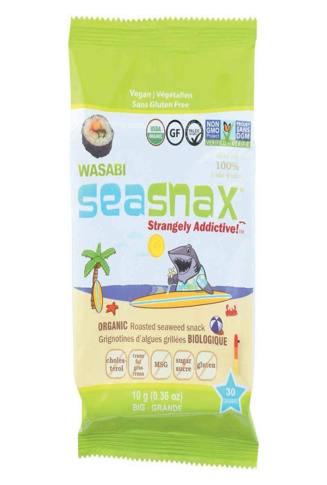 SeaSnax Seaweed Snax - Organic - Wasabi - Case of 12 - .36 oz