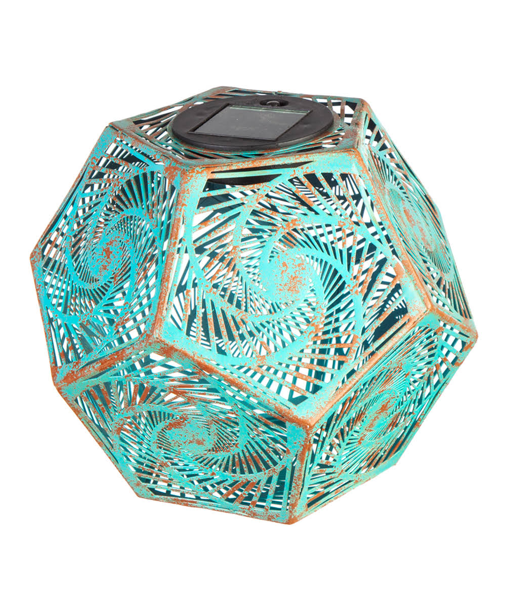 Evergreen Turquoise Geometric Cutout Color-Changing Small Solar Lantern One-Size