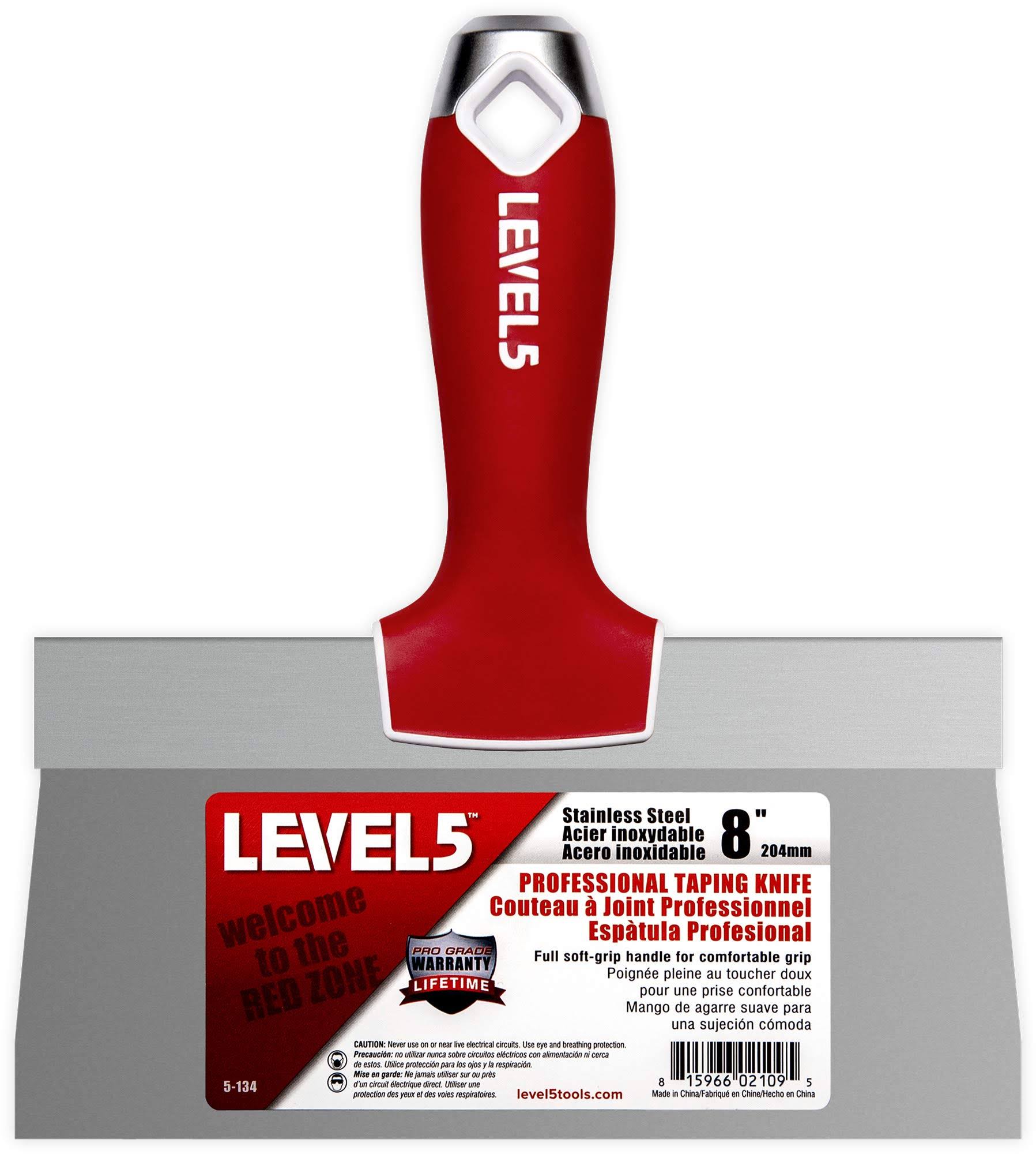 Level5 - 8" Stainless Steel Taping Knife with Soft Grip Handle