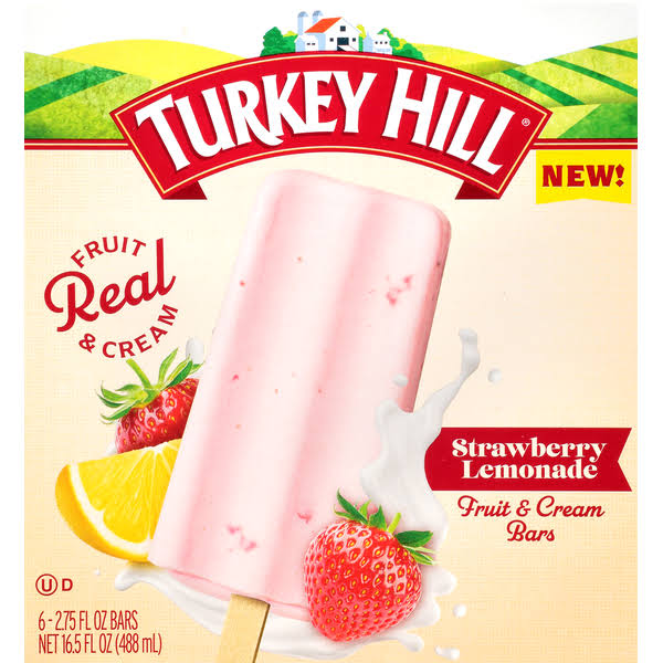 Turkey Hill Fruit & Cream Bars, Strawberry Lemonade - 6 pack, 2.75 fl oz bars