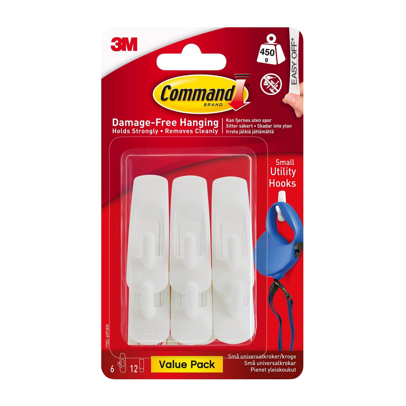3M Command White Plastic Hooks - Pack of 6