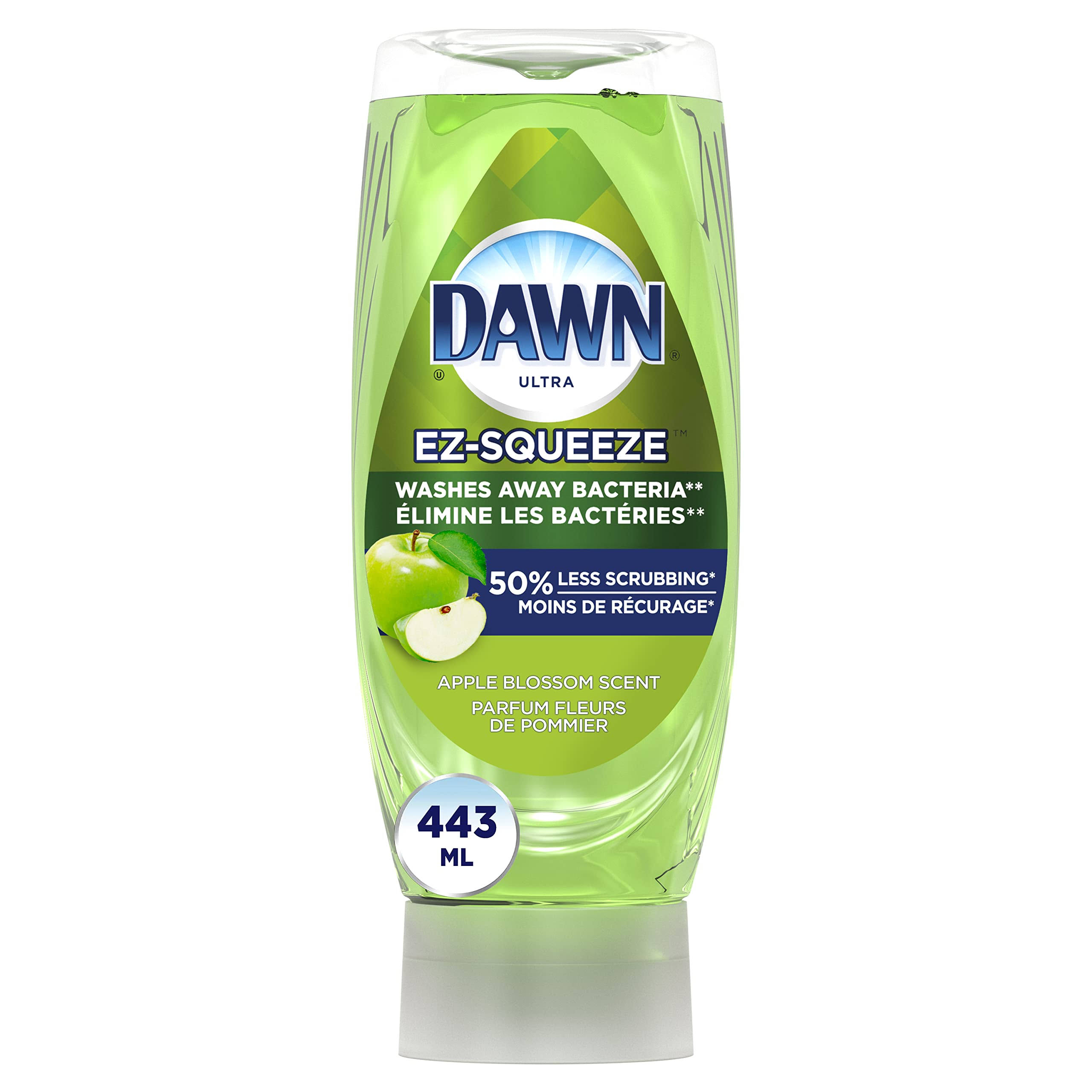 Dawn EZ-Squeeze Ultra Dish Soap, Washes Away Bacteria, Dishwashing Liquid, Apple Blossom Scent, 443ml