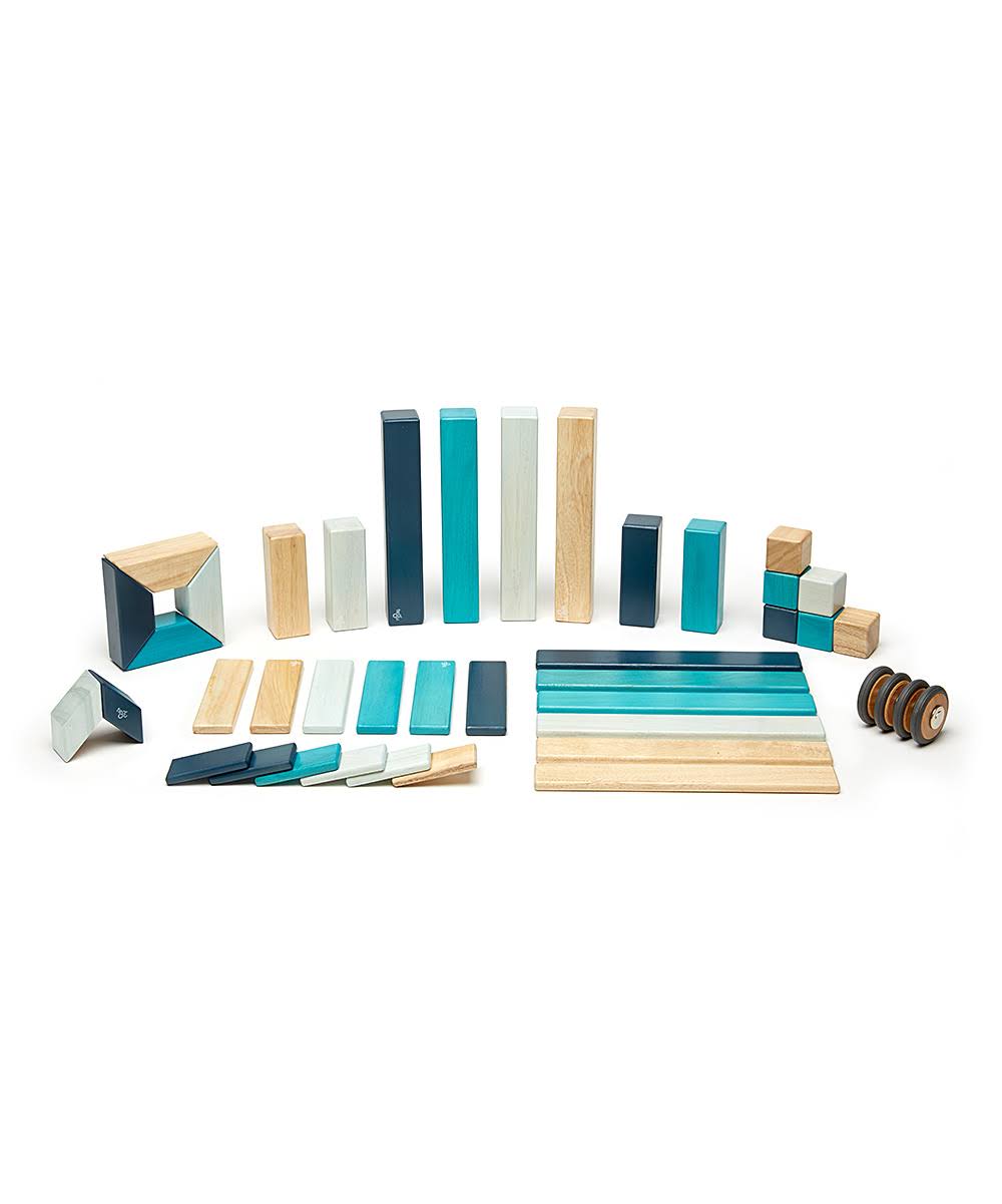 Tegu Magnetic Wooden Block Set - Blue, 42ct