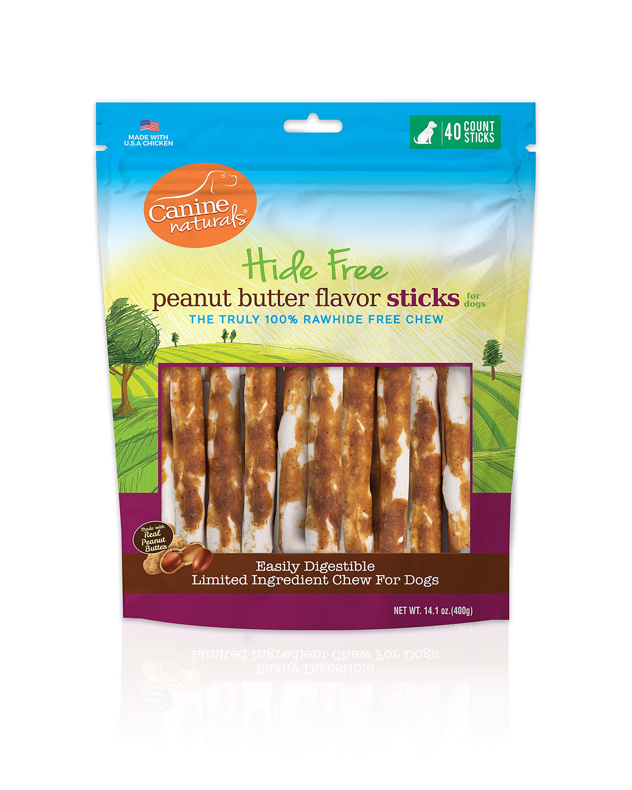 Canine Naturals Hide Free 5-Inch Peanut Butter Flavor Stick Dog Chew, 40 Count