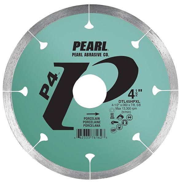 Pearl Abrasive P4 Dry Porcelain Blade, 8mm Rim 4 1/2" x 0.060" x 7/8", 5/8" (DTL45HPXL)