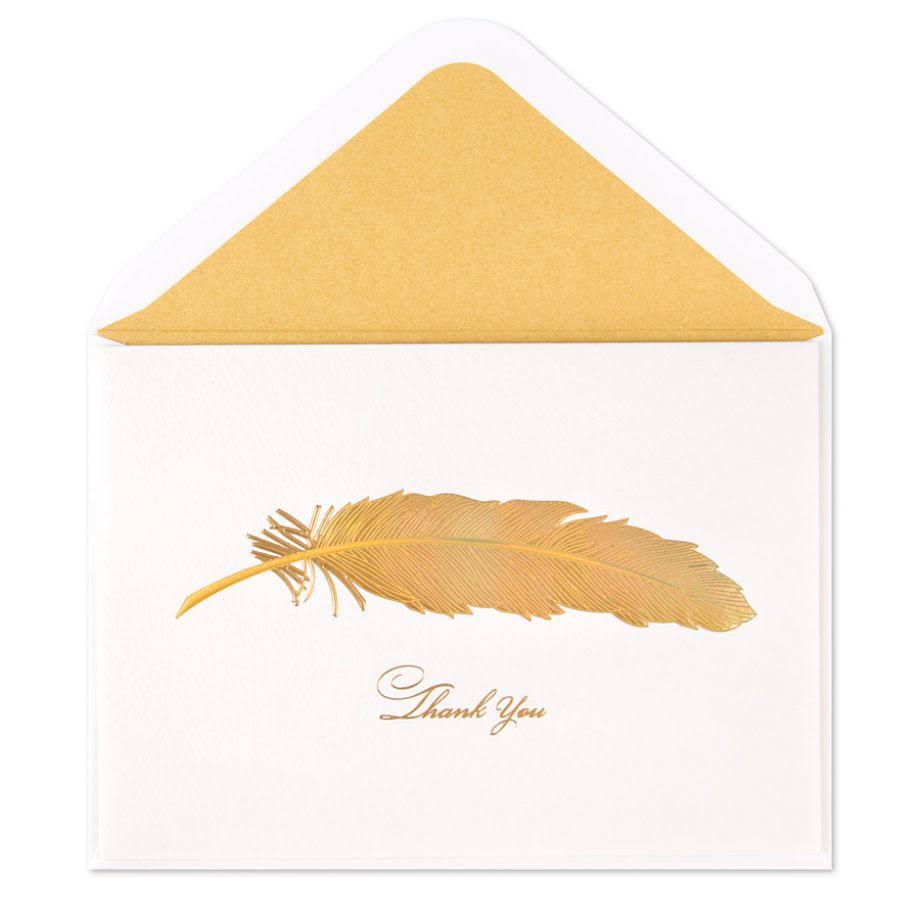 Papyrus Greetings Thank You Card Gold Iridescent Feather Card