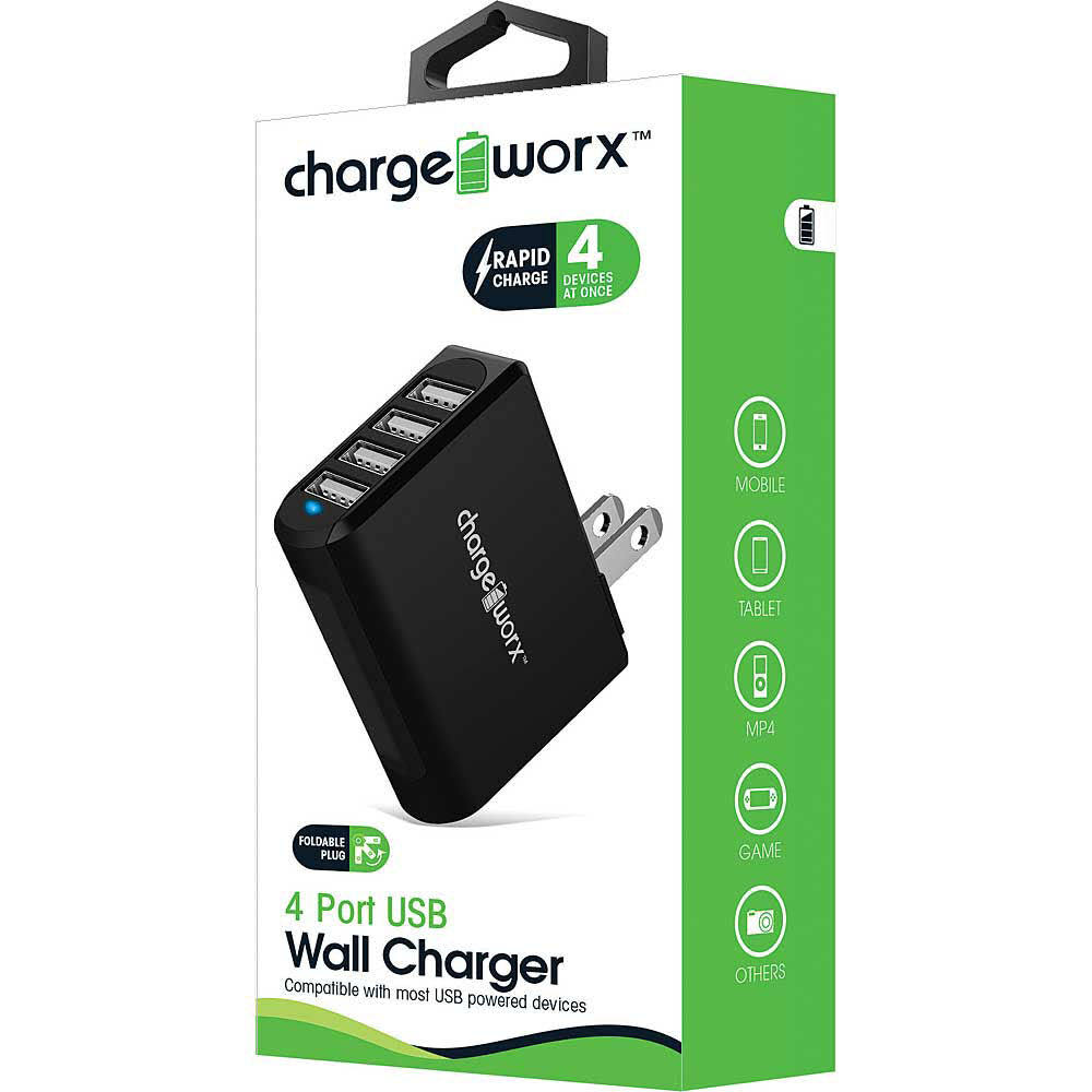 Chargeworx CX2507BK 4 Ports USB Wall Charger - Black