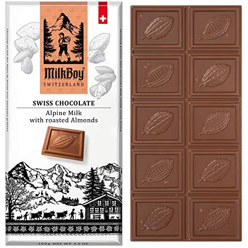 Milkboy Swiss almond Chocolate Bars - Premium Swiss Alpine Milk Chocol