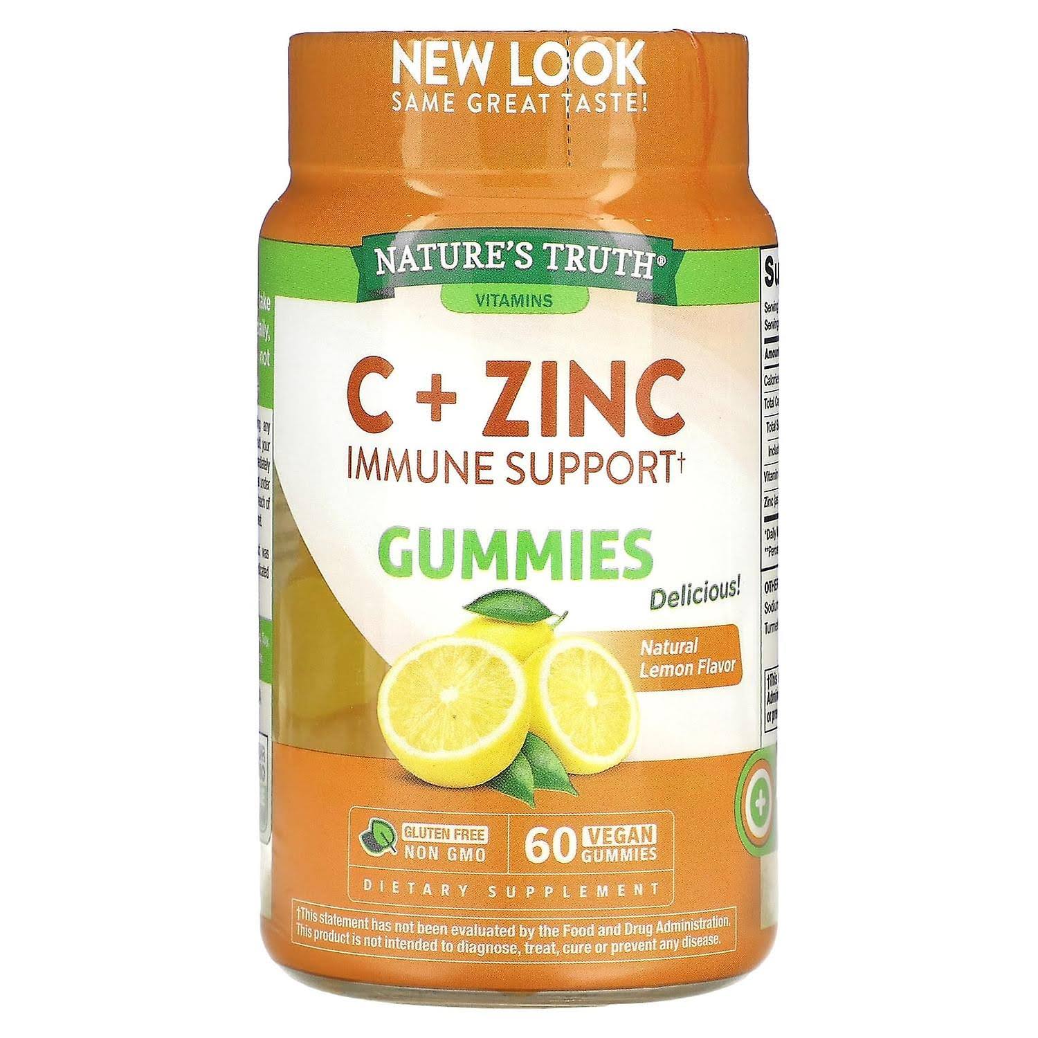 Nature's Truth Vitamin C Immune Support + Manuka Honey Zinc Natural Honey Lemon 60 Vegetarian Gummies