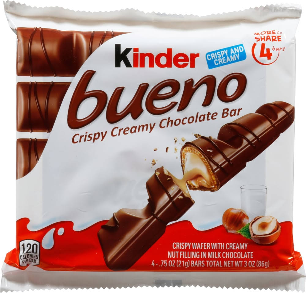 Kinder Bueno Chocolate Bar, Crispy Creamy - 4 pack, 0.75 oz bars