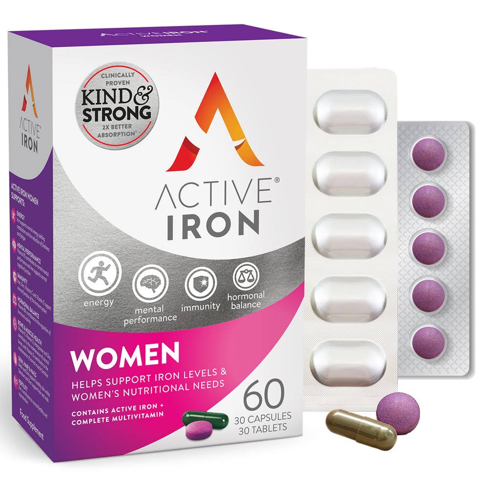 Active Iron For Women with Active Multivitamin | 30 Iron Capsules & 30 Active Multivitamins | Iron Supplement | High Strength B Vitamins |