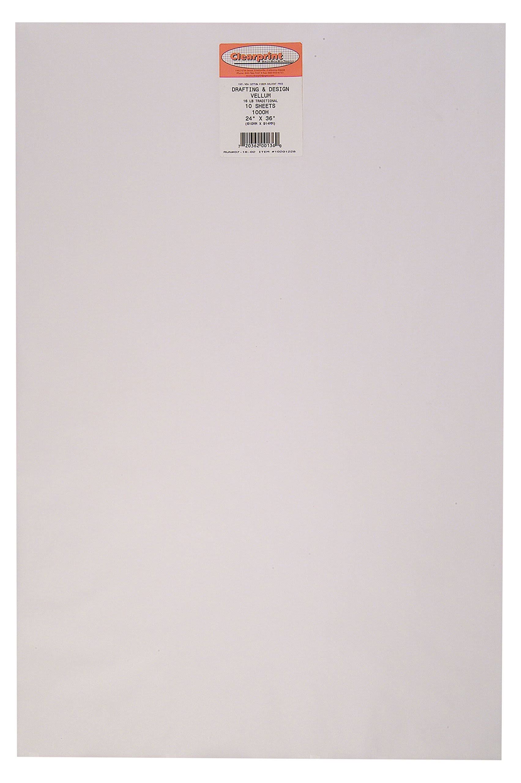 Clearprint 1000H Design Vellum Sheets - Translucent White, 16lbs, 24"x36", 10/pk