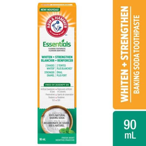 Arm & Hammer Essentials Whiten + Strengthen Toothpaste With Natural Baking Soda, Fresh Mint