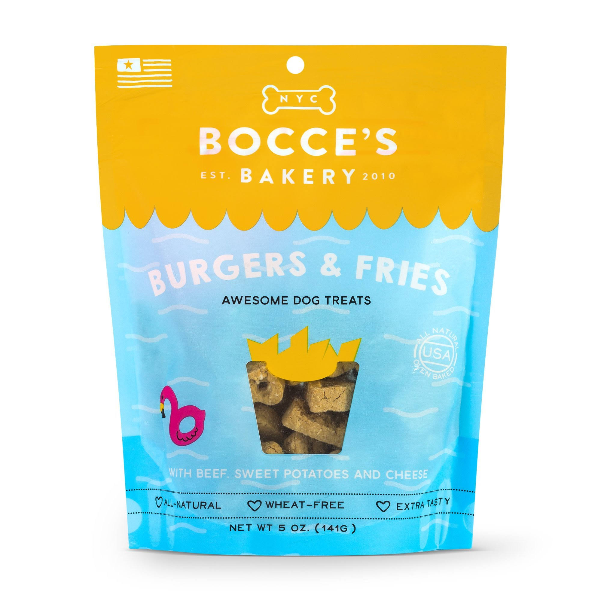 Bocces Bakery Burgers Fries Biscuits Dog Treats, 5 oz