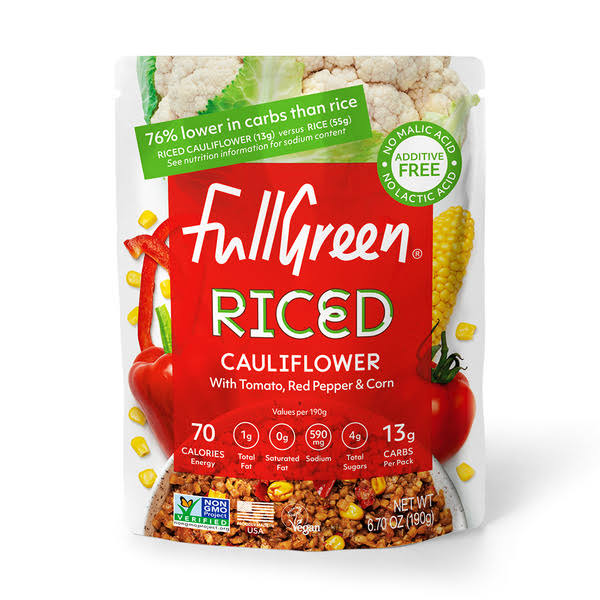 Fullgreen Shelf-Stable Riced Cauliflower with Tomato, Red Pepper & Corn - 6.7 oz