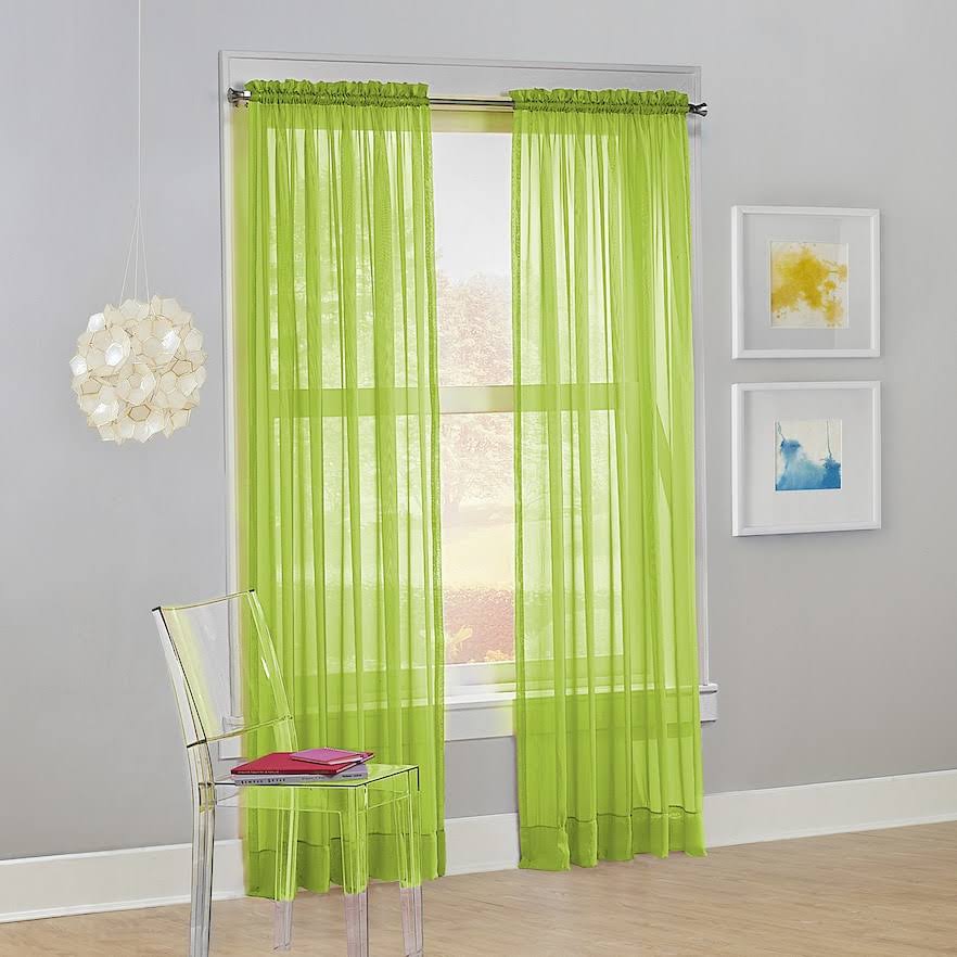 NO. 918 Calypso Sheer Voile Rod Pocket Curtain Panel, 59" x 84", Lime Green