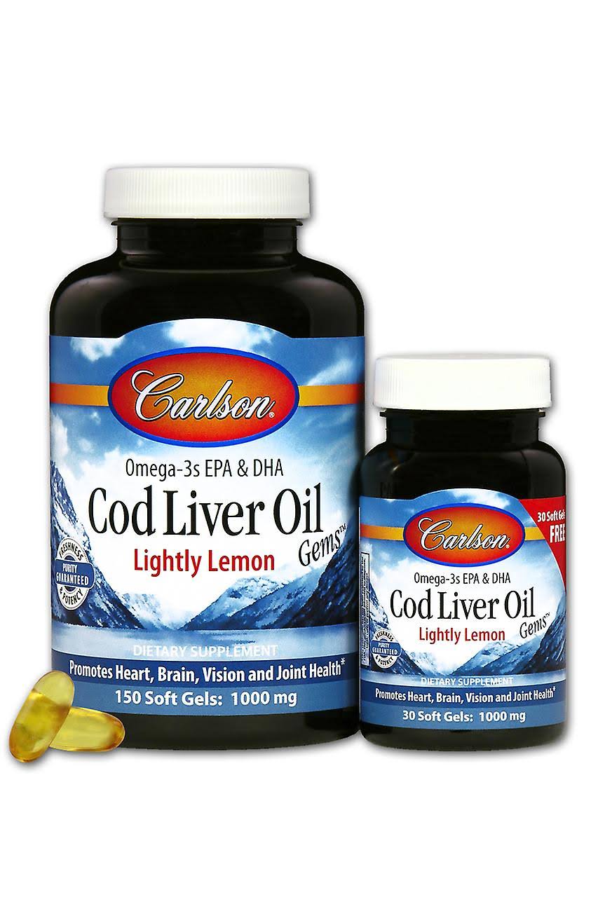 Carlson Cod Liver Oil Gems - Lightly Lemon, 180 Softgels
