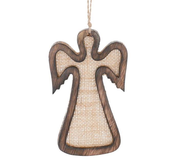 Wood and Burlap Angel Shape Ornament (1 Set of 8)