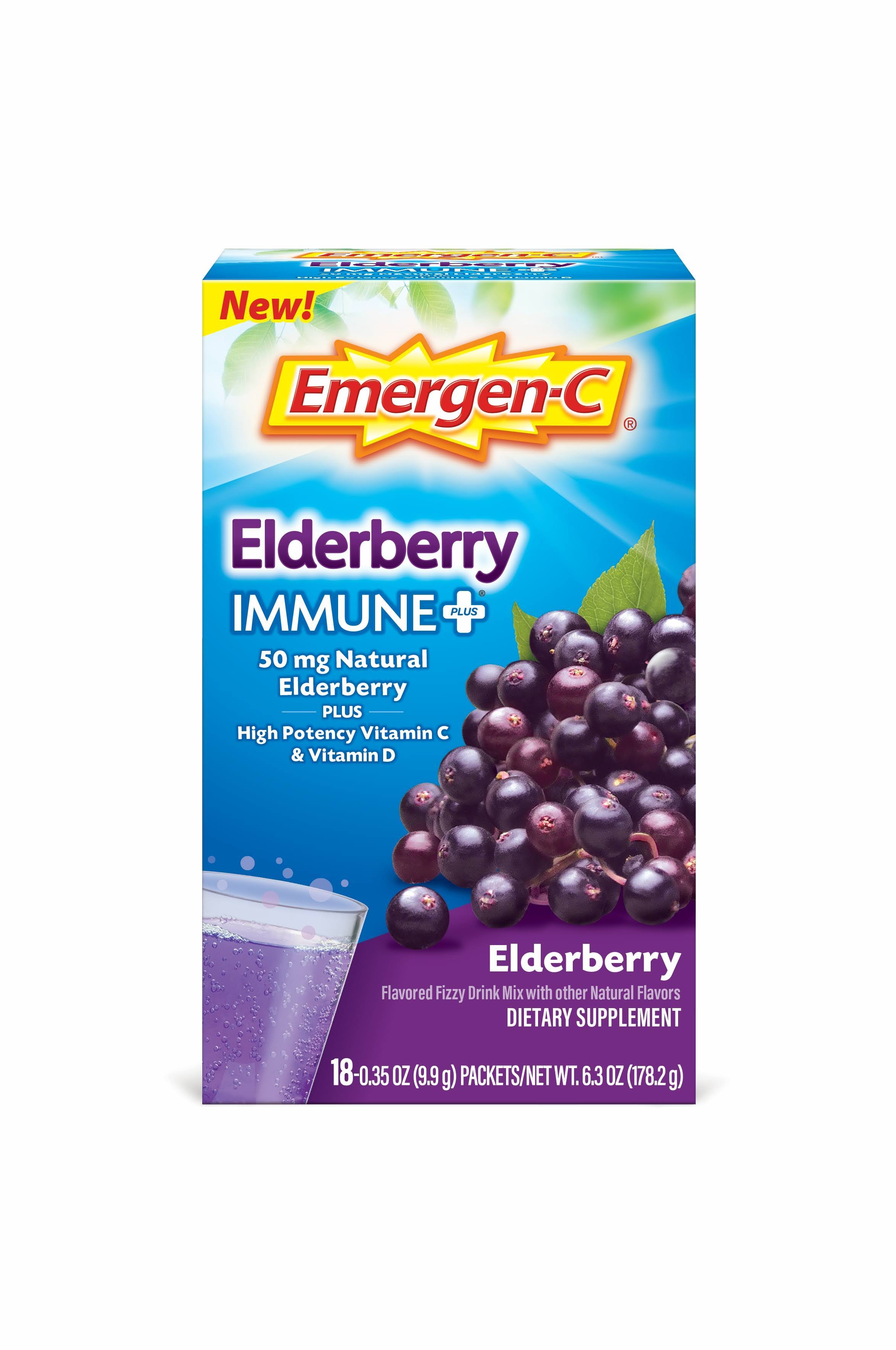 Emergen-C Immune+ Dietary Supplement Mix with Vitamin C, Elderberry, 18 EA