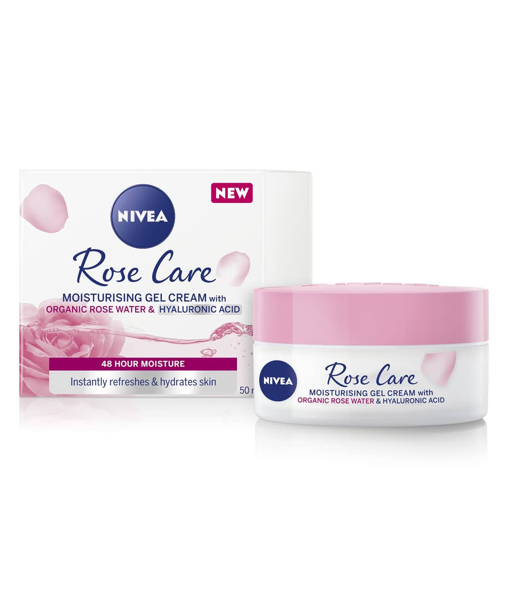 Nivea Rose Care Moisturising Gel Cream (50ml), Caring Face Moisturiser with Hyaluronic Acid, Hydrating Gel Cream for Soft Moisturised Skin
