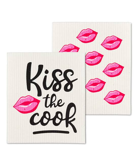 Kiss The Cook Dishcloths. Set of 2, Size: 8 x 6.5 x 0.08