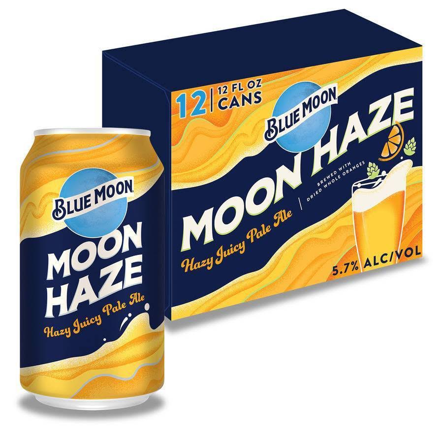Blue Moon Beer, Hazy Juicy Pale Ale, Moon Haze - 12 pack, 12 oz cans