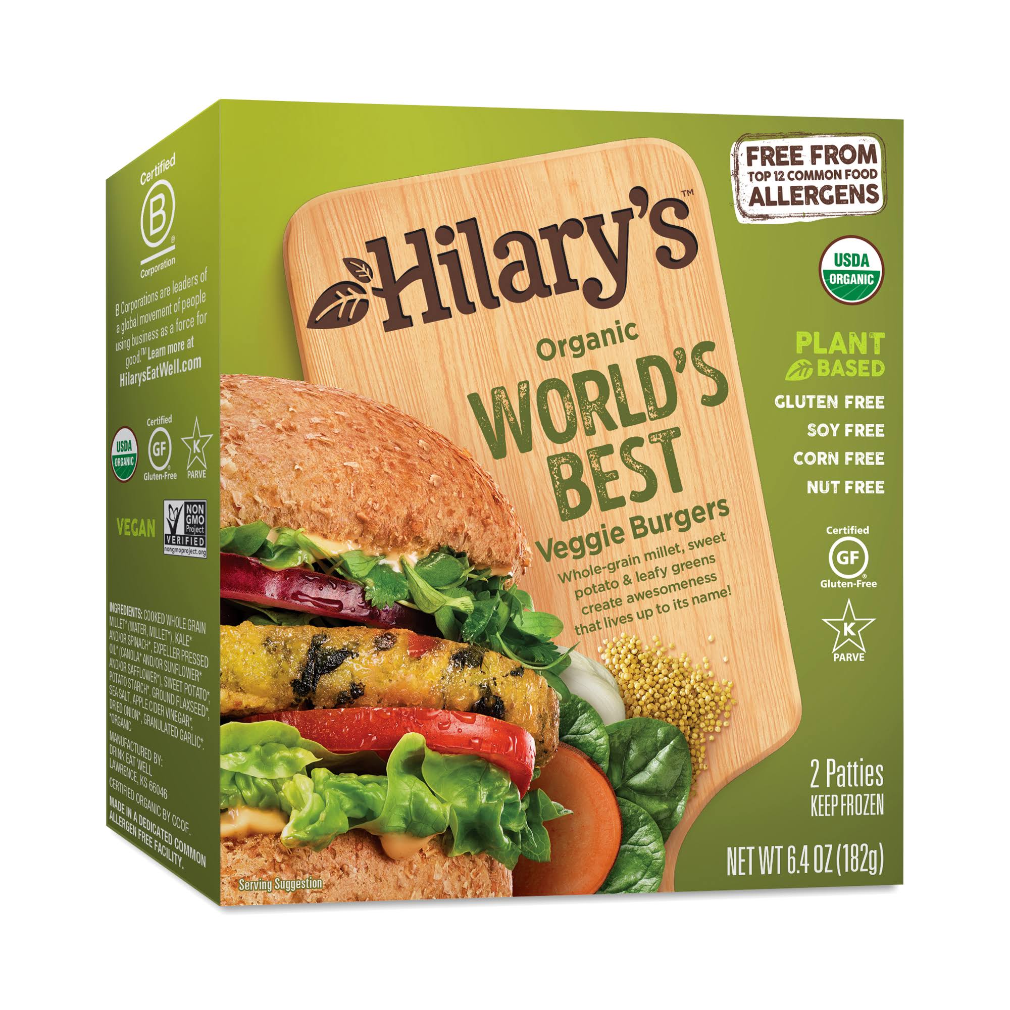 Hilarys Veggie Burgers, Organic, World's Best - 2 patties, 6.4 oz